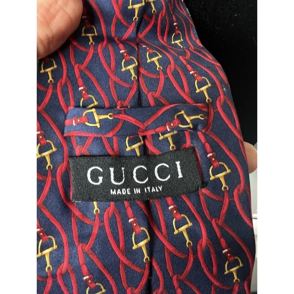 Gucci Silk Tie Horsebit Logo Print Made in Italy